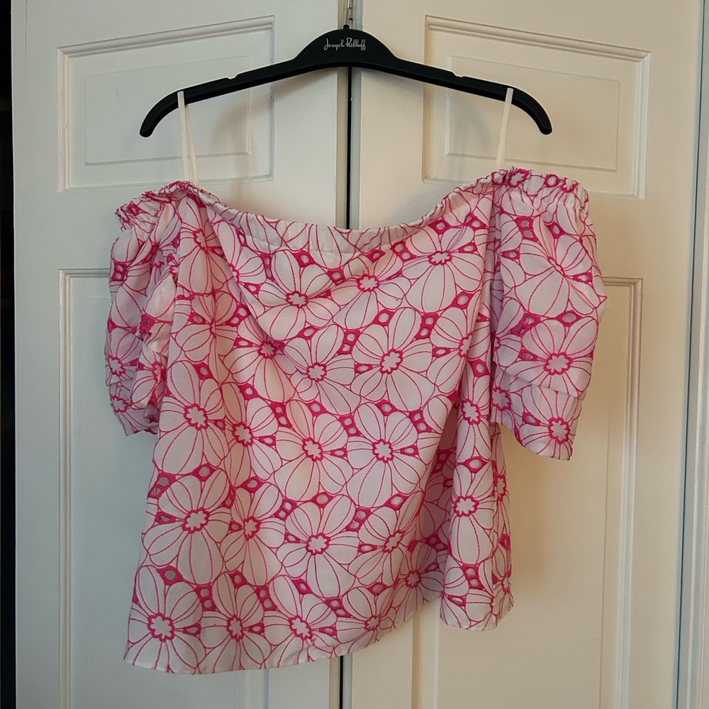 Lilly Pulitzer Razberry Floral Lesley Off-Shoulder Blouse